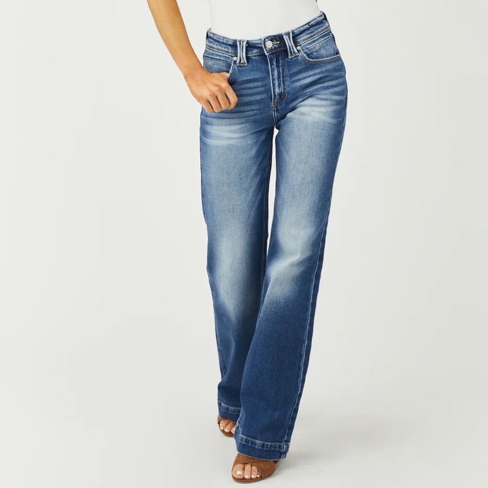Kancan Medium Wash High Rise Wide Relaxed Denim Jeans NWT - Picture 3 of 7